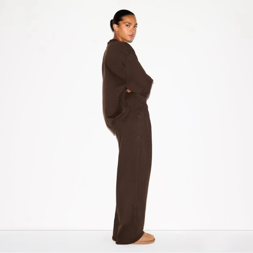 NWT Skims Boyfriend Fleece Espresso Brown Half-Zip Pullover Sweatshirt Small - Picture 2 of 8